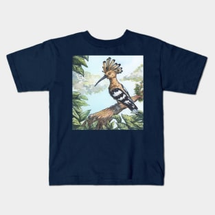 hoopoe on a branch - traditional watercolor painting Kids T-Shirt